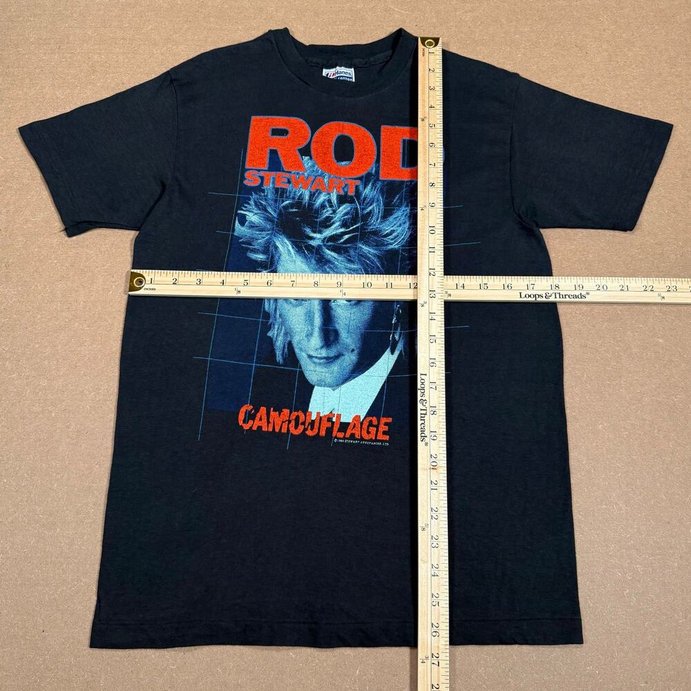 Vintage 1984 Rod Stewart Camouflage Tour Shirt Single Stitch 80s Fits like Small - Picture 7 of 7